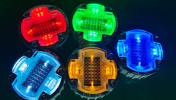 Solar road studs in different colors